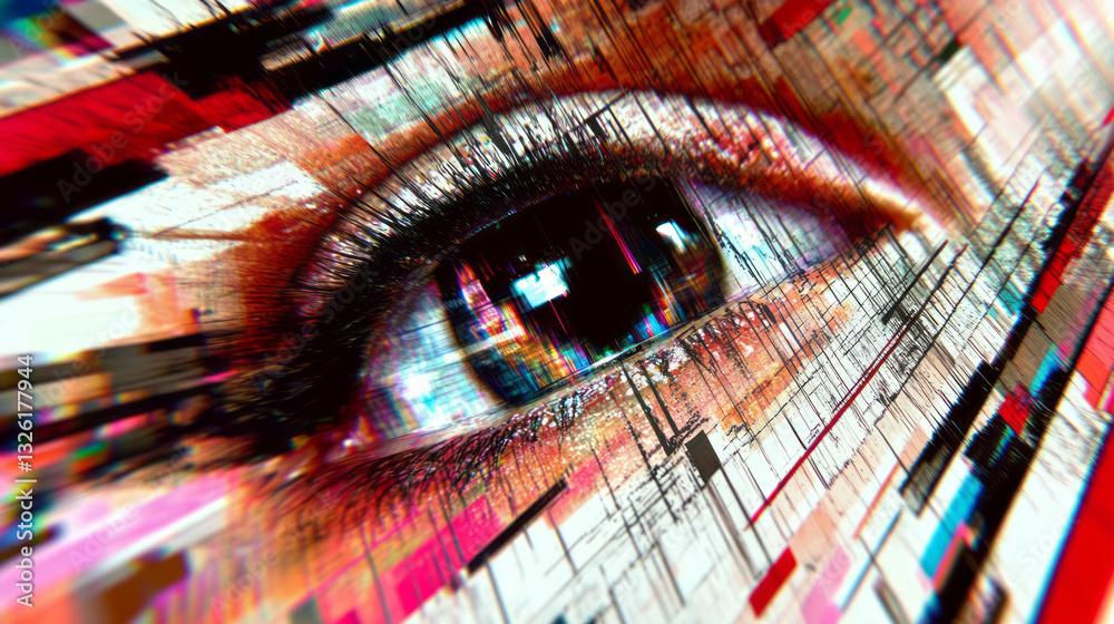 Poster Futuristic y2k digital identity and expression with vibrant textured eye design