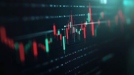 Obraz premium Abstract Financial Data Visualization with Colorful Graphs and Candlestick Chart Indicators in Dark Background
