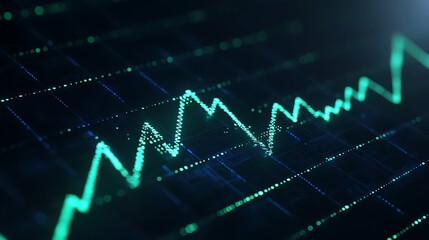 Fototapeta premium Abstract Financial Data Visualization with Green Line Graph and Digital Background for Business Analysis