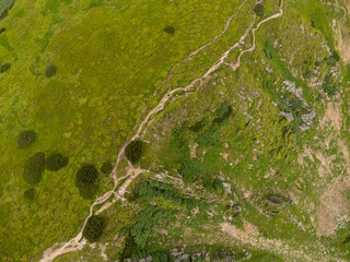  Majestic aerial view of Shpytsi Mountain with sharp rocky peaks in the Carpathians, Ukraine
