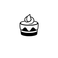 Minimalist Black and White Illustration of a Cupcake with Icing, Isolated on White, Simple Food Concept.