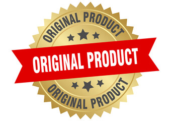 original product. original product round red and gold label isolated on transparent background