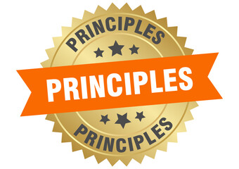 principles. principles round orange and gold label isolated on transparent background