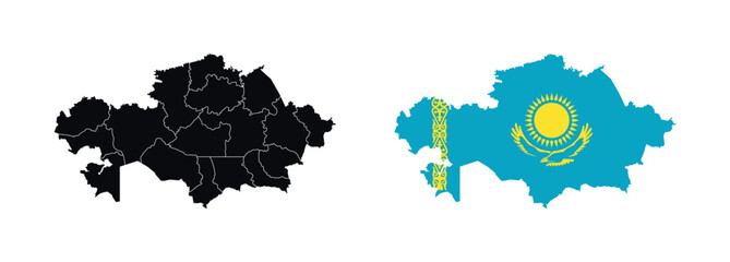 Kazakhstan Map vector icon. Map of Kazakhstan in Flag colors.