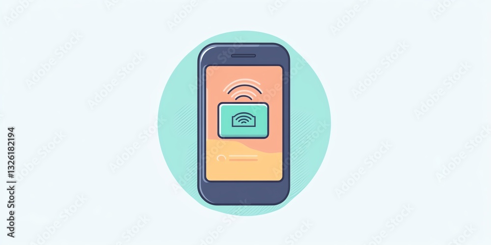 Poster smartphone displaying wi-fi connection symbol with transfer indication in a modern digital setting