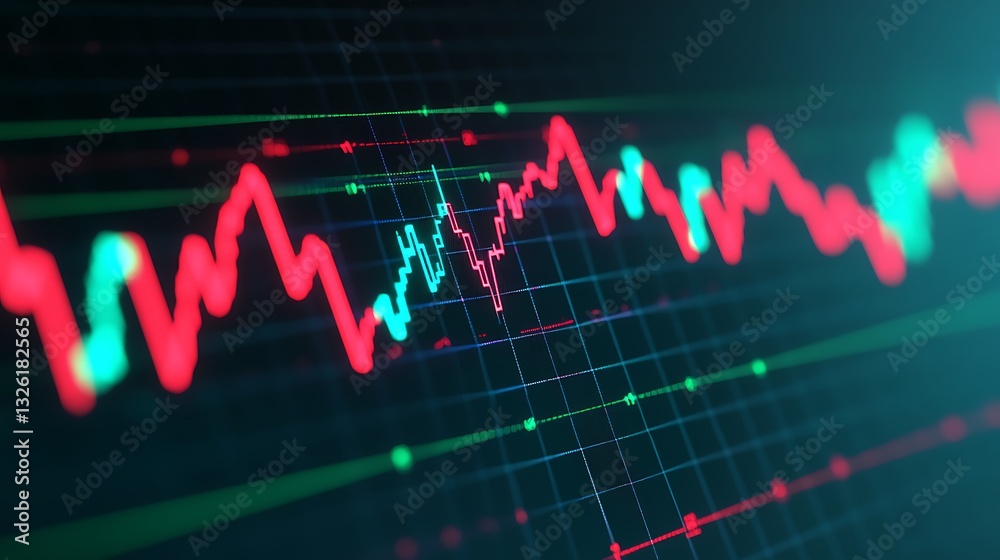 Poster abstract representation of financial data trends with colorful graphs and digital backgrounds in a m