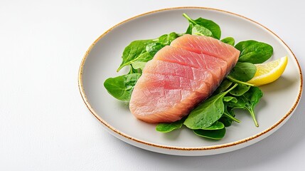 Seasoned Tuna Steak with Spinach and Lemon