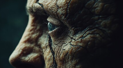 A close-up shot of an older person's wrinkled face, ideal for representing wisdom or age-related themes