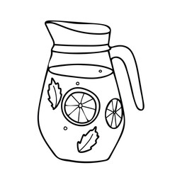 Lemonade Jug. Summer refreshment beverage with Lemon and mint. Hand drawn vector illustration in Doodle style isolated on a background. For restaurant menus and graphic design projects.