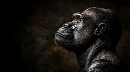 Fototapeta premium Contemplative Gorilla Portrait A Study of Power and Intelligence on Dark Background