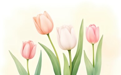 Fototapeta premium Delicate tulips painted with watercolors