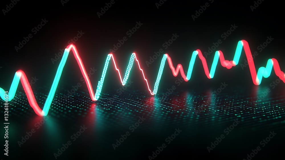 Poster colorful light waves displaying dynamic movement and vibrant patterns against a dark background