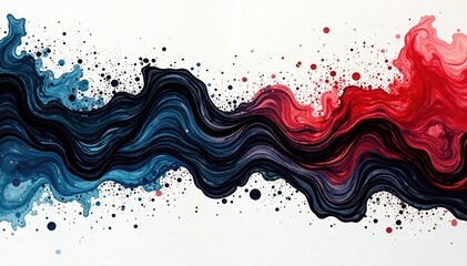 Obraz premium Intricate black ink swirls, textured blotches on white , paint, black and white, black ink