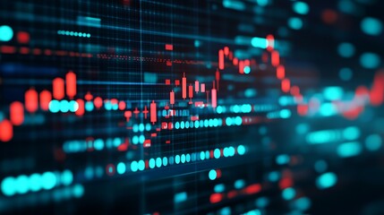 Fototapeta premium Data Visualization of Financial Market Trends with Candlestick Chart and Colorful Digital Background