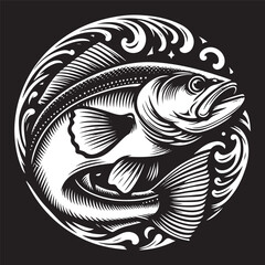 Cod fish logo design. Cod fish emblem. Fishing theme illustration.