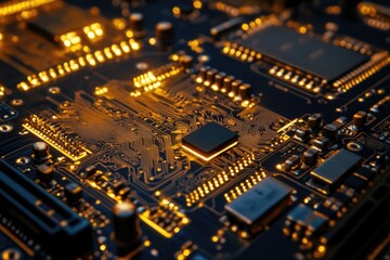 Obraz premium A detailed shot of a computer motherboard components