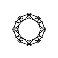 Naklejka premium Intricate Circular Design: A Black and White Graphic Featuring Stylized Figures and Geometric Shapes in a Radial Composition.