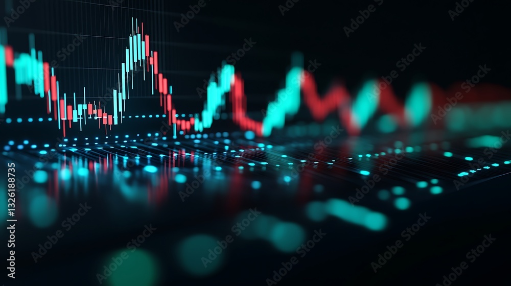 Poster digital financial chart with colorful data visualization and abstract stock market analysis backgrou