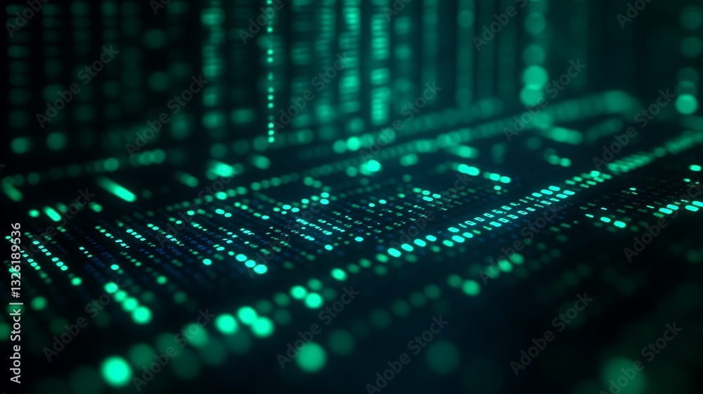 Poster digital matrix background with green and black colors representing data and technology concepts in d