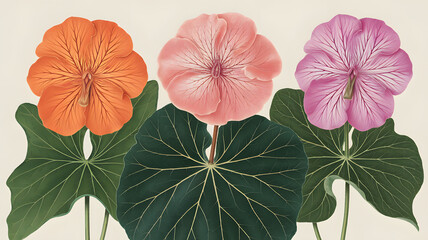 Realistic illustration of fresh, ripe nasturtium, emphasizing its smooth texture and vibrant color, against a clean white background for a fresh and minimalistic aesthetic.