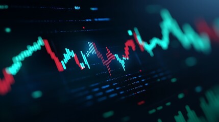 Obraz premium Dramatic Visualization of Stock Market Charts with Vibrant Red and Green Candlestick Patterns