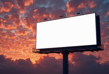 Empty billboard against a vibrant sunset sky, perfect for advertising space