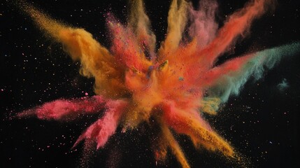 Vibrant Color Explosion Against Black Background in Abstract Art