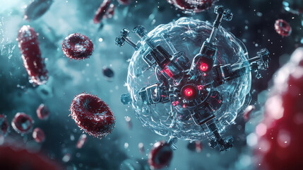Nanobot Virus Attack 3D Render - Science Fiction