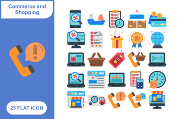 Ecommerce and Shopping Flat Icon Set, Collection of 25 Ecommerce and Shopping Flat Icon Set – 25 Cart, Payment, and Online Store Icons