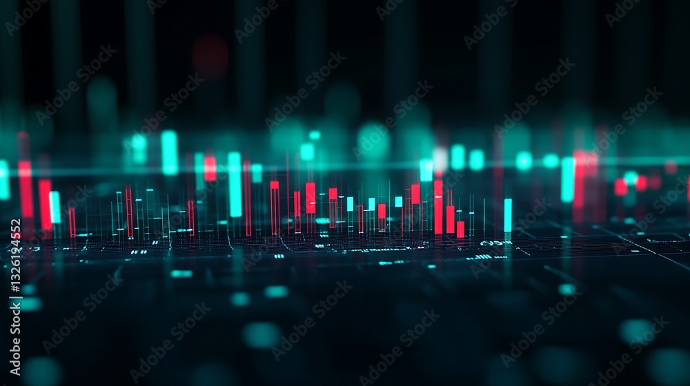 Poster futuristic stock market data visualization with colorful graphs and digital elements in technology b