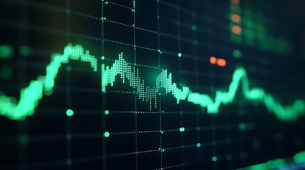 Green Data Visualization Displaying Stock Market Trends and Financial Analysis in Digital Format for Investors