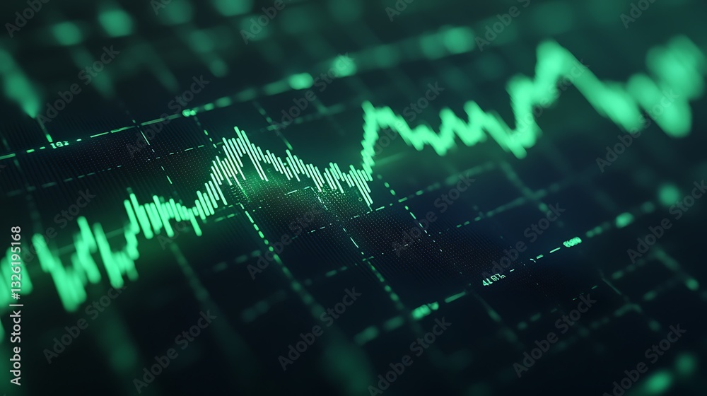 Poster green data visualization with abstract lines and graphs for financial and technology backgrounds