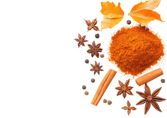 isolated transparent Background. High quality garam masala with spices, leaves, and vibrant color