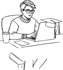 Desk Work Line Drawing