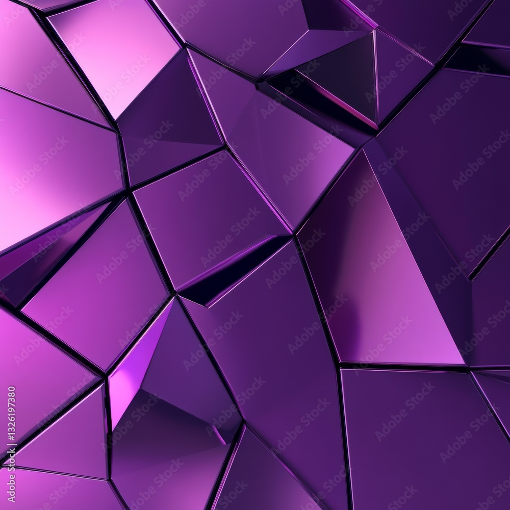 Poster captivating purple: an abstract mosaic of geometric shapes with striking light and shadow play