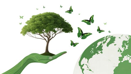 Obraz premium Beautiful environmental conservation with green hand holding tree