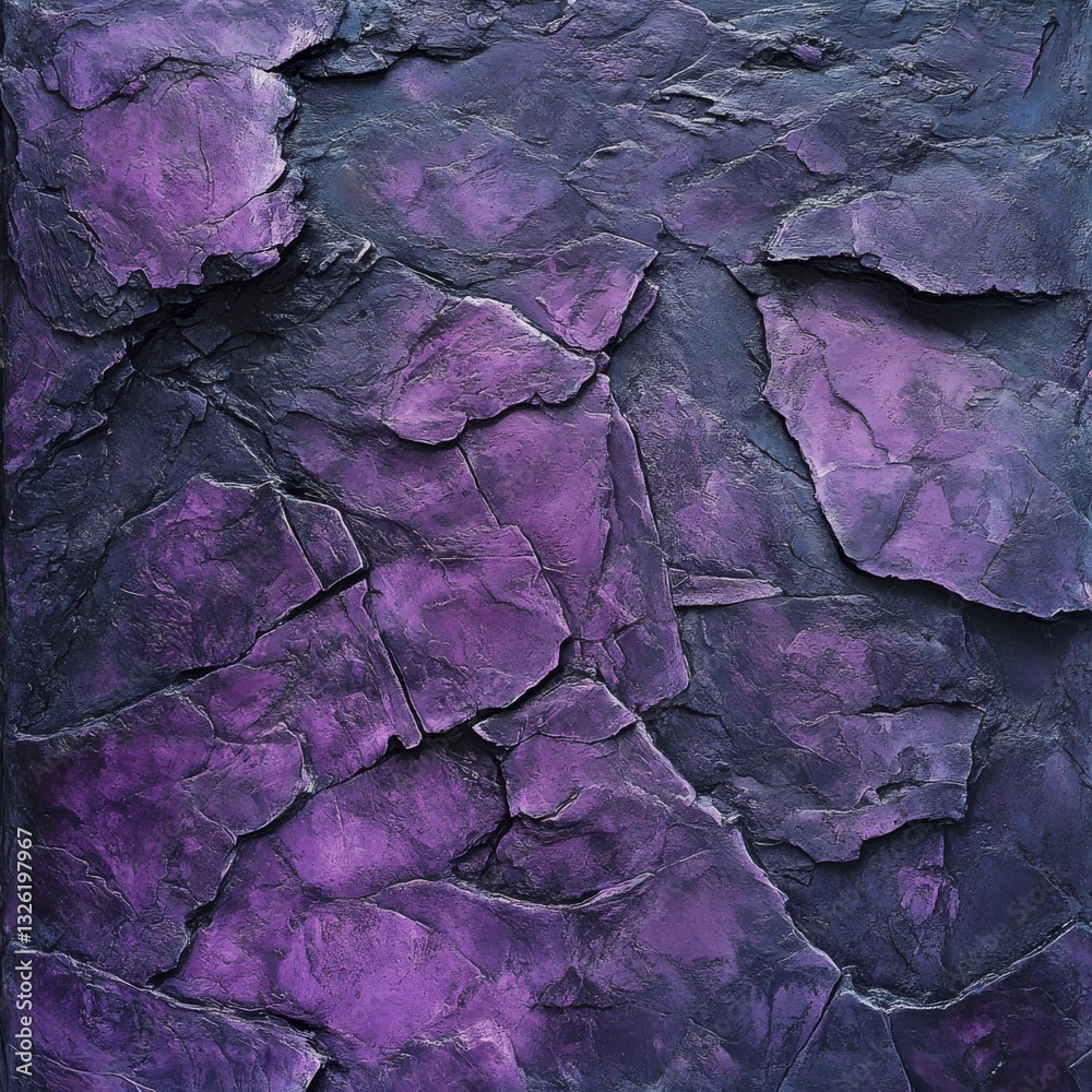 Poster Deep Purple Fissures: An Abstract Rock Formation with Bold Textures and Contrasting Shadows