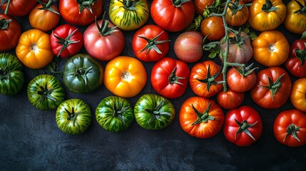 Vibrant Fresh Tomatoes Arranged on Rustic Wooden Table Highlighting Their Juicy Red Color and Texture