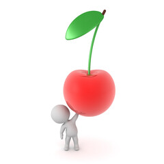 3D Character Holding Up a Large Cherry