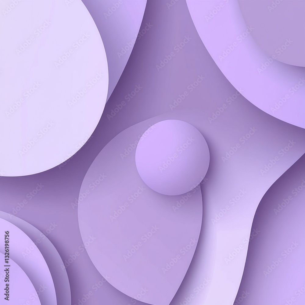 Poster Elegant Lilac: Abstract Layered Circular Forms with Depth and Shadows, Modern Artistic Background 