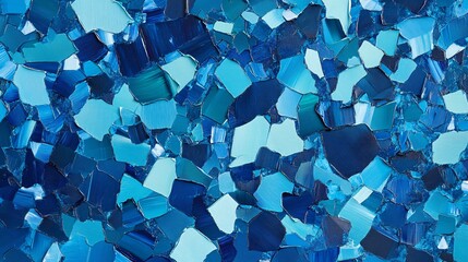 Scattered fragments in aquamarine and cobalt blue plain background