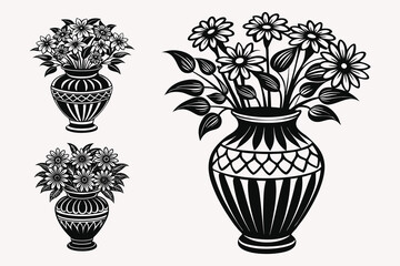 Flower vase silhouette vector illustration isolated on white background.