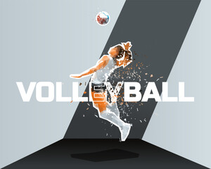 Volleyball women graphic design, low poly female volleyball athlete. Sports banner © michalsanca