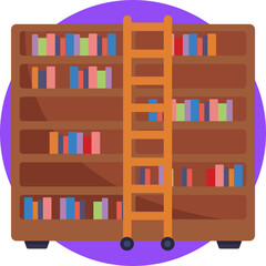 A symbol of a library, featuring bookshelves stacked with books.