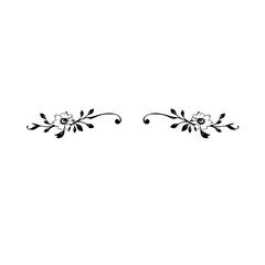 Symmetrical Floral Design: Two Black and White Decorative Floral Branches with Flowers and Leaves on a White Background