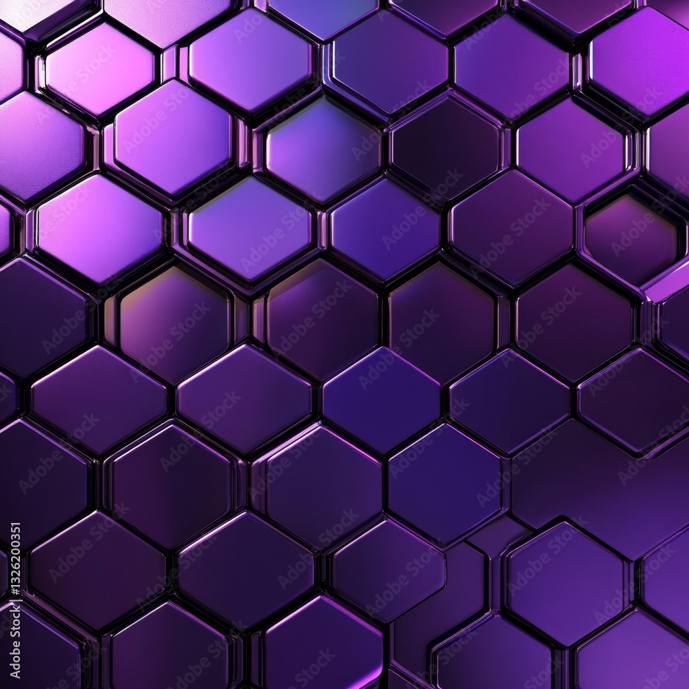 Poster Iridescent Purple Hexagons: A Modern Abstract Background with Geometric Precision and Striking Color Gradient