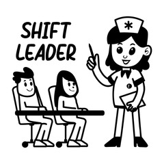 A glyph sticker of shift leader nurse giving lecture 