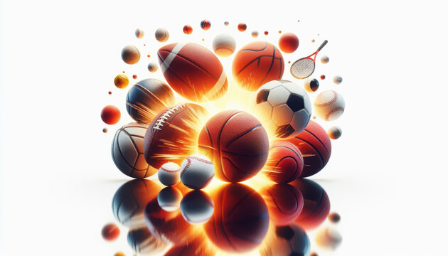 Sports balls isolated on white background with reflection