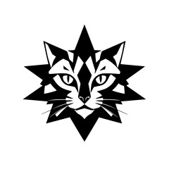 Geometric black and white cat face with starburst silhouette, artistic, minimalist logo design on a white background.