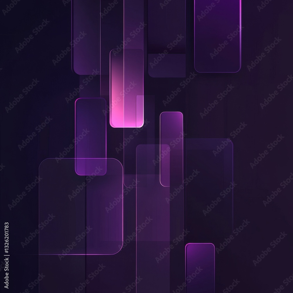 Aufkleber Purple Gradient Abstract: Rectangular Forms Floating in a Dark Background, Modern Design Concept